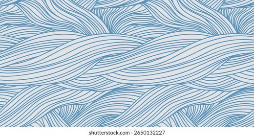 Seamless pattern with intertwining wavy lines. Simple graphic design surface with line art hand drawn pattern, texture of woven fabric, sketch waves. Vector illustration in two colors.