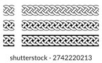 Seamless Pattern Interwoven Celtic Knot Style Frame Border Vector Illustration Set