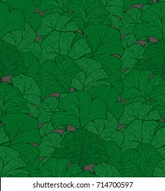 Seamless pattern of interwoven green maple leaves on gray background