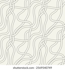 Seamless pattern with interwoven tapes. Monochrome abstract weaving background. Hand-drawn vector illustration of tangled tapes.