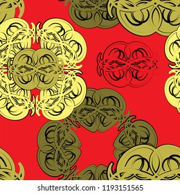 Seamless pattern with intricate decorative elements on red background. Vector illustration