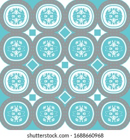 Seamless pattern with intricate decorative ornamented elements. Stylized rounded shapes. Blue theme. Vector illustration - Powered by Shutterstock - Get 15% off with code: PIKWIZARD15