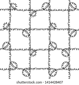 Seamless pattern with intricate doodle cords. Endless illustration with black loop ornament. Decorative geometric lines isolated on white backdrop. Trendy boho style. For fabric, wallpaper, wrapping