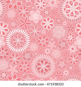 Seamless pattern with intricate flowers on pink background