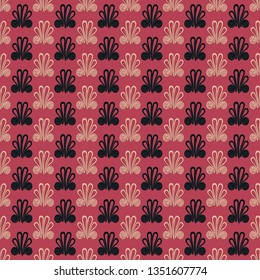 Seamless pattern with intricate frog buttons in geometric layout. Burgundy, black and cream vector illustration.