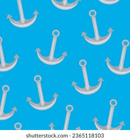 Seamless pattern with intriguing anchors hand-drawn on a blue background. Vector graphics for fabric, wallpaper, or paper.