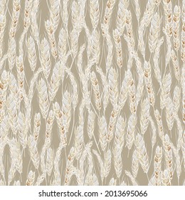 Seamless pattern with inverted golden wheat field on beige background.