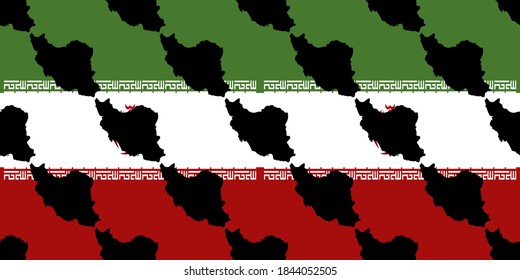 Seamless pattern of Iran map silhouette isolated on iran flag background. Suits for Decorative Paper, Packaging, Covers, Gift Wrap and House Interior Design. Vector illustration EPS10.
