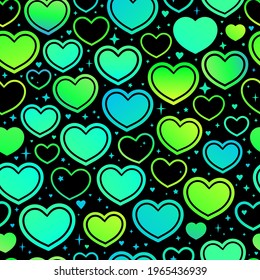 seamless pattern of iridescent green hearts