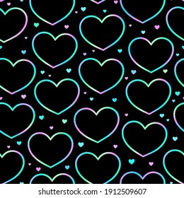 seamless pattern of iridescent holographic contours of hearts