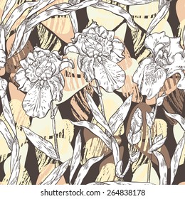 Seamless pattern with iris and butterflies