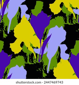 Seamless pattern of iris flowers. Beautiful romantic flowers. Cottage core aesthetic floral print for fabric, scrapbook, wrapping, card making