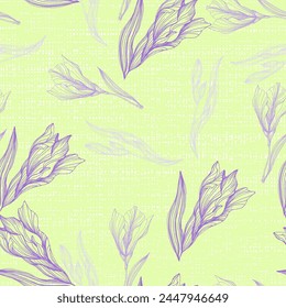 Seamless pattern of iris flowers. Beautiful romantic flowers. Cottage core aesthetic floral print for fabric, scrapbook, wrapping, card making