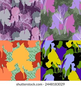 Seamless pattern of iris flowers. Beautiful romantic flowers. Cottage core aesthetic floral print for fabric, scrapbook, wrapping, card making