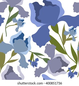 Seamless pattern with iris flower.Textile colorful floral print. Textile texture.