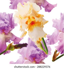 Seamless pattern with irises. Background for web pages, wedding invitations, save the date cards.