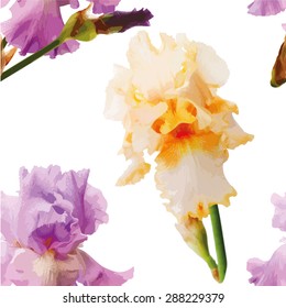 Seamless pattern with irises. Background for web pages, wedding invitations, save the date cards.