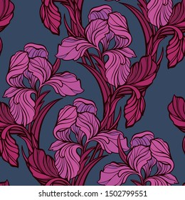 Seamless pattern with irises flowers