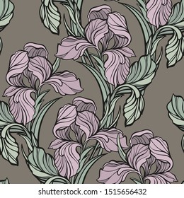 Seamless pattern with irises flowers