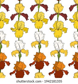 Seamless pattern Irises flowers botanical vector illustration