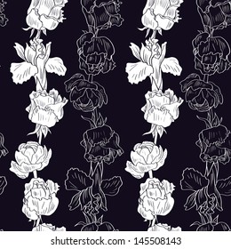 Seamless pattern with irises and roses