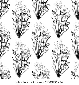 Seamless pattern of irises. Vector illustration.