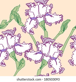 Seamless pattern  with irises.Vector illustration