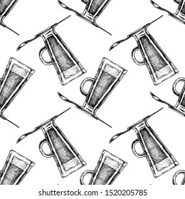 Seamless pattern with Irish coffee glass in vintage engraved style on white background. 