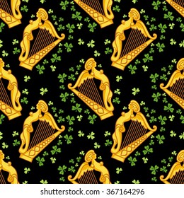 Seamless pattern with irish harp