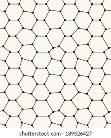 Seamless pattern. Irregular abstract grid background with round nodes. Reticulated vector texture