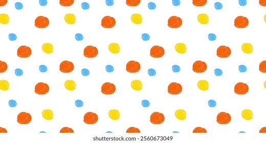 Seamless pattern of irregular crayon dots and splotches in grunge texture. Abstract polkadot background. Vector illustration
