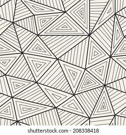 Seamless pattern. Irregular linear grid. Stylish mosaic texture. Vector linear background. Monochrome triangles