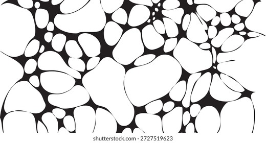 A seamless pattern of irregular, organic shapes in black and white, creating a visually interesting texture.