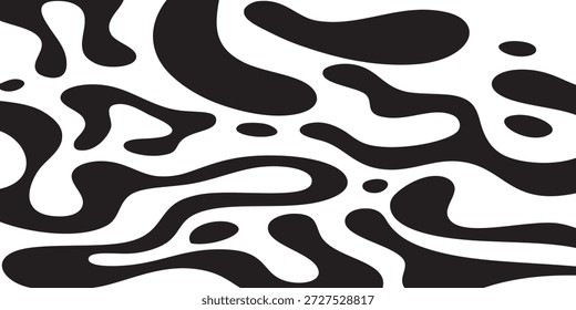 Un patrón sin fisuras de Formas irregulares y orgánicas en blanco y negro, creando una textura visual dinámica y fluida.