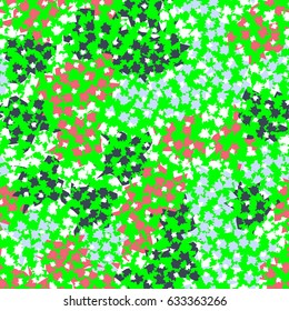 Seamless pattern. A pattern of irregular shapes of angular elements. Fashionable camouflage.  Light red, gray-blue, white, green, dark green-blue.