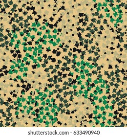 Seamless pattern. A pattern of irregular shapes of angular elements. Fashionable camouflage.  Beige, black, green.