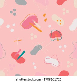 Seamless Pattern With Irregular Shapes. Pink Background.