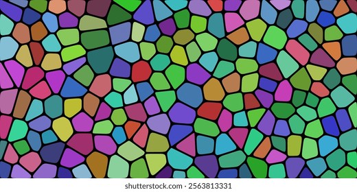 A seamless pattern of irregularly shaped, multicolored stone tiles. The tiles are arranged in a random pattern, creating a visually interesting and textured background.