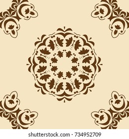 Seamless pattern in Islamic, Mediterranean floral style. Arabic, Syrian, Iranian ornament. Vector illustration for tile, backdrop, wallpaper, textile. Rococo and baroque symbols.
