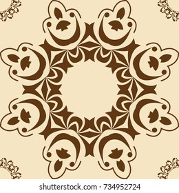 Seamless pattern in Islamic, Mediterranean floral style. Arabic, Syrian, Iranian ornament. Vector illustration for tile, backdrop, wallpaper, textile. Rococo and baroque symbols.