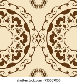 Seamless pattern in Islamic, Mediterranean, floral style. Arabic, Syrian, Iranian ornament. Vector illustration for tile, backdrop, wallpaper, textile. Rococo and baroque symbols.