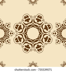 Seamless pattern in Islamic, Mediterranean, floral style. Arabic, Syrian, Iranian ornament. Vector illustration for tile, backdrop, wallpaper, textile. Rococo and baroque symbols.