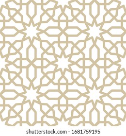 Seamless pattern in islamic style. Vector arabic gold ornament in white background.