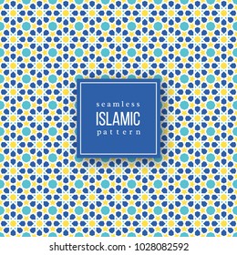 Seamless pattern in islamic traditional style. Blue, yellow and white colors. Vector illustration.