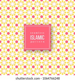 Seamless pattern in islamic traditional style. Pink, yellow and white colors. Vector illustration.