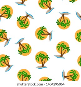 Seamless pattern, island with palm trees in the sea. Design for backgrounds, Wallpapers, covers, packaging and material.