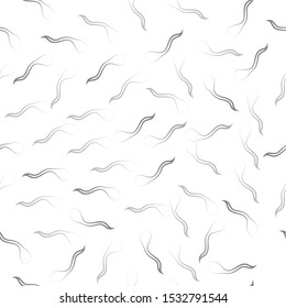 Seamless pattern: isolated abstract black fish contours. Sperm cells on a white background. Vector. illustration