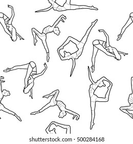 Seamless pattern with isolated gymnasts vector outlines. Endless texture can be used for wallpaper, pattern fills, web page background,surface textures.