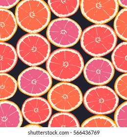 Seamless pattern of isolated hand drawn citrus slices. Vector illustration. 