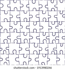 Seamless pattern with isolated jigsaw puzzle. Vector illustration about matching game pieces. Repetitive simple background.